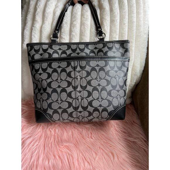 Vintage Coach Heritage Chelsea Signature Tote with Stripe in Grey, Black & Blue - Picture 2 of 11